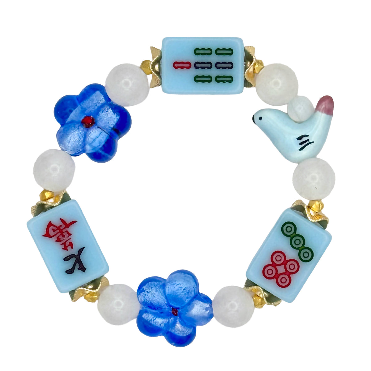 DOT, BAM, CRAK! Mahjong Maxi Flower Blue Tile Bracelet