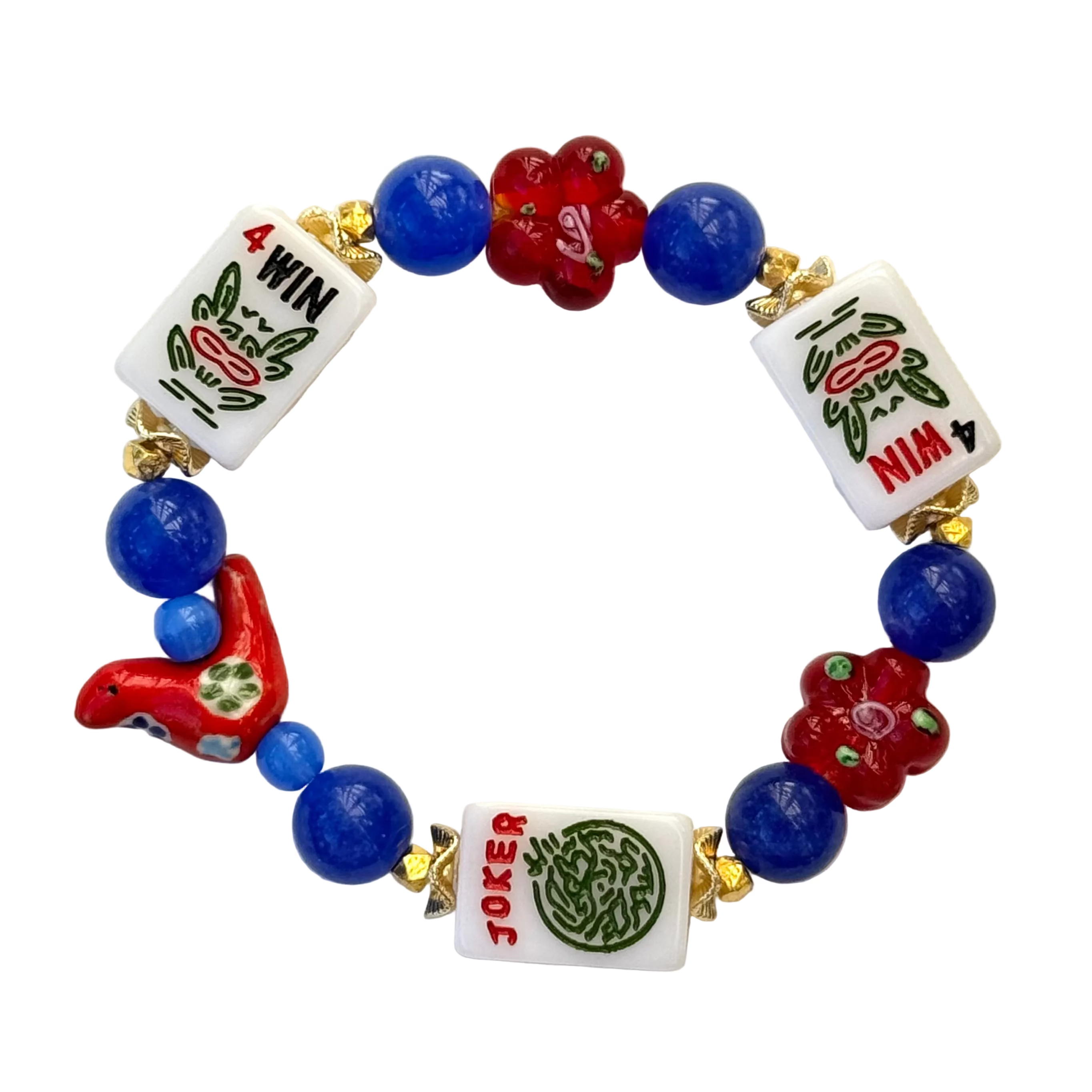RED, WHITE, and BLUE! Mahjong White Tile Bracelet