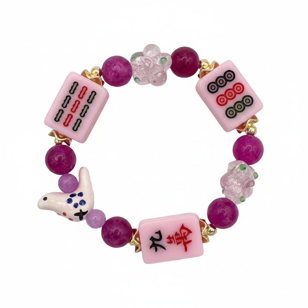 DOT, BAM, CRAK! Mahjong Light Pink Tile Bracelet