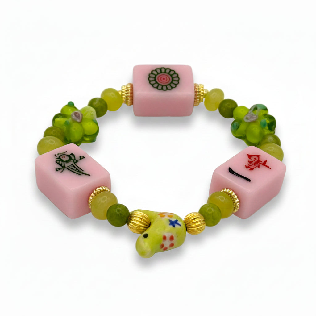DOT, BAM, CRAK! Mahjong Light Pink Tile Bracelet