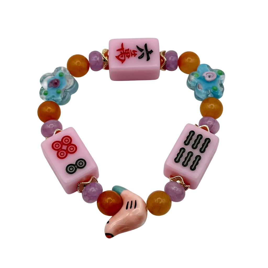 DOT, BAM, CRAK! Mahjong Light Pink Tile Bracelet