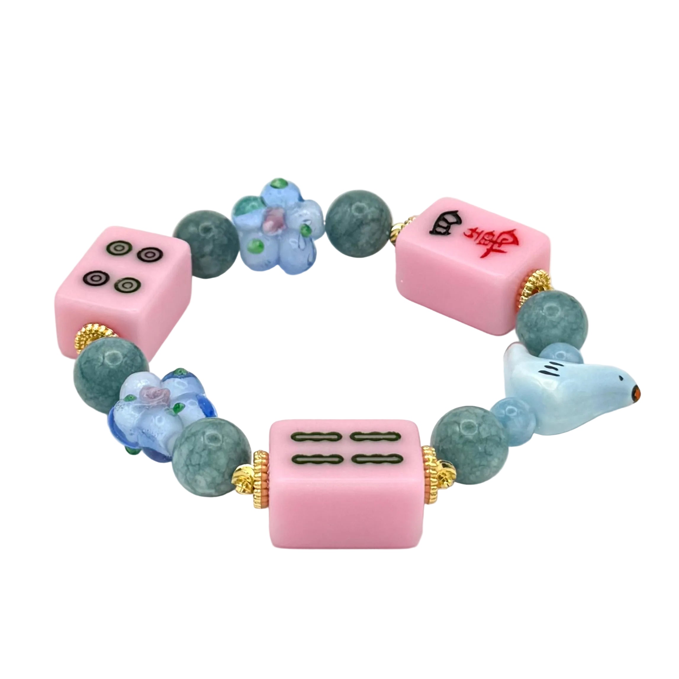 DOT, BAM, CRAK! Mahjong Light Pink Tile Bracelet
