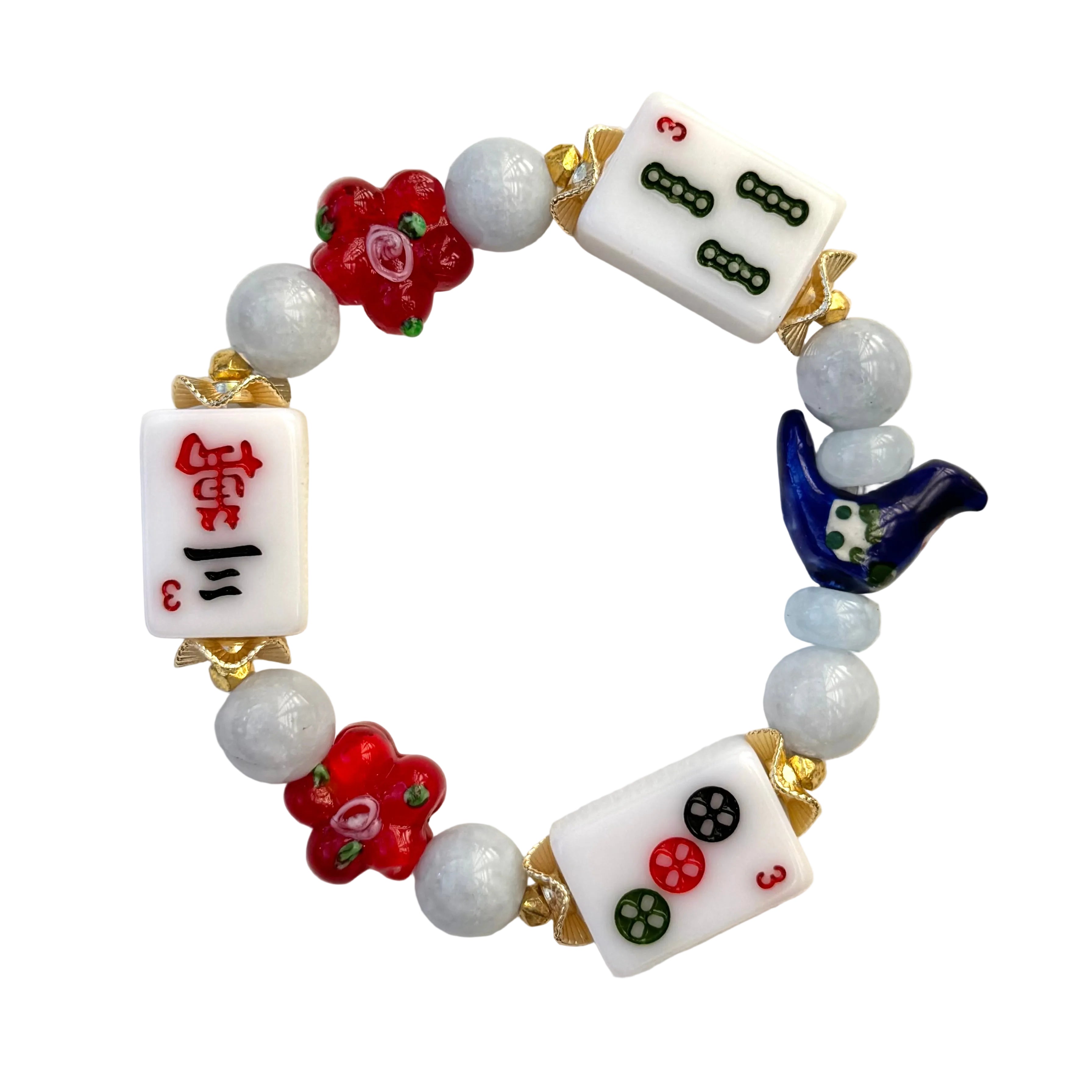 RED, WHITE, and BLUE! Mahjong White Tile Bracelet