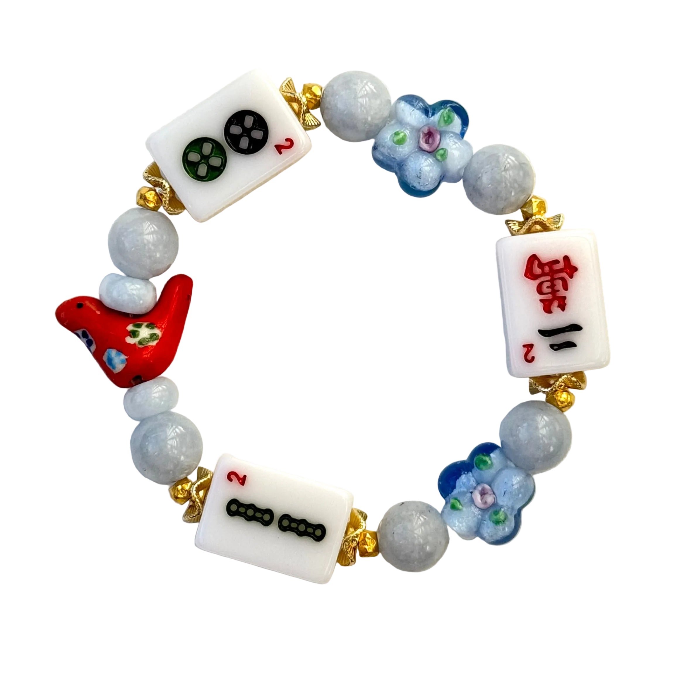 RED, WHITE, and BLUE! Mahjong White Tile Bracelet