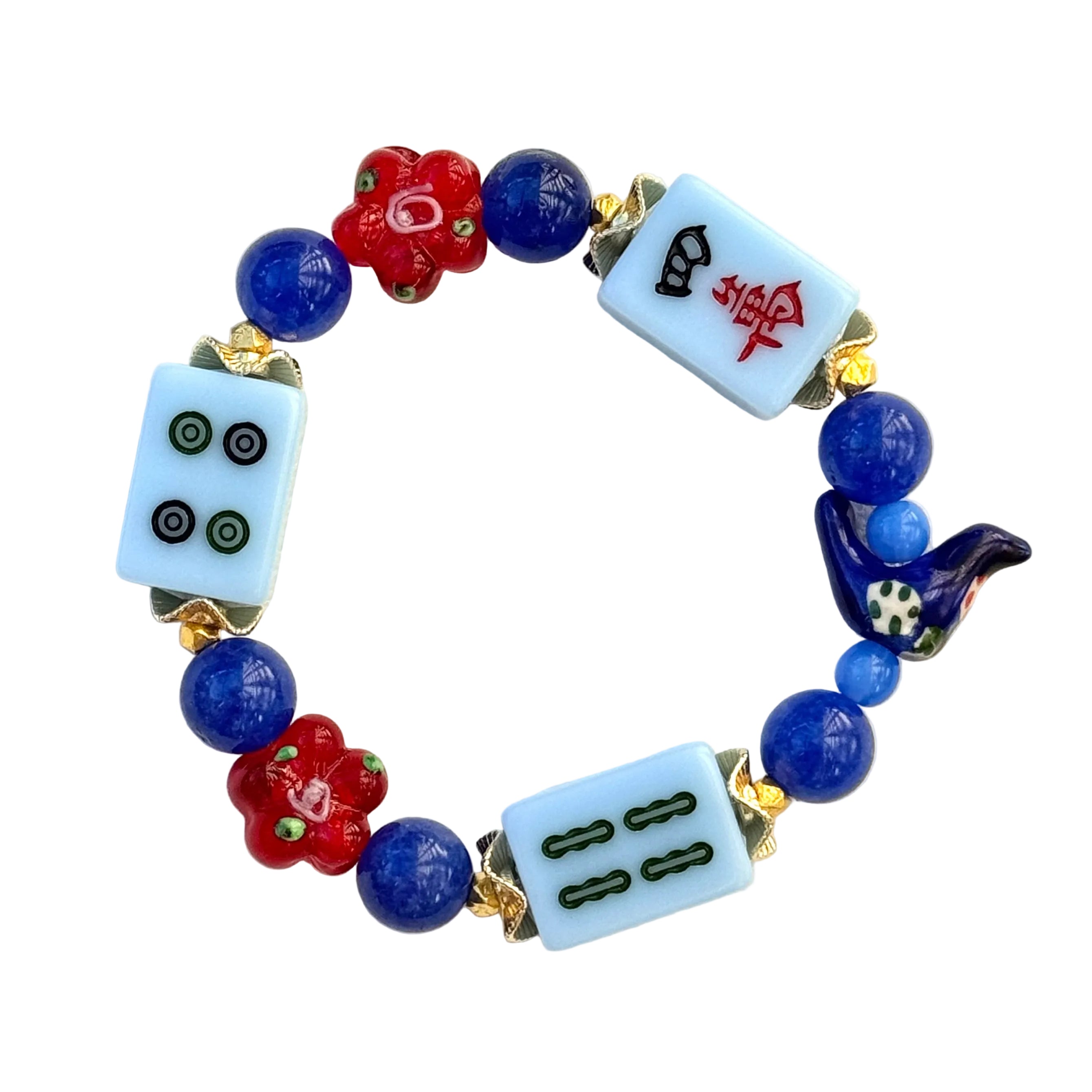 RED, WHITE, and BLUE! Mahjong Blue Tile Bracelet