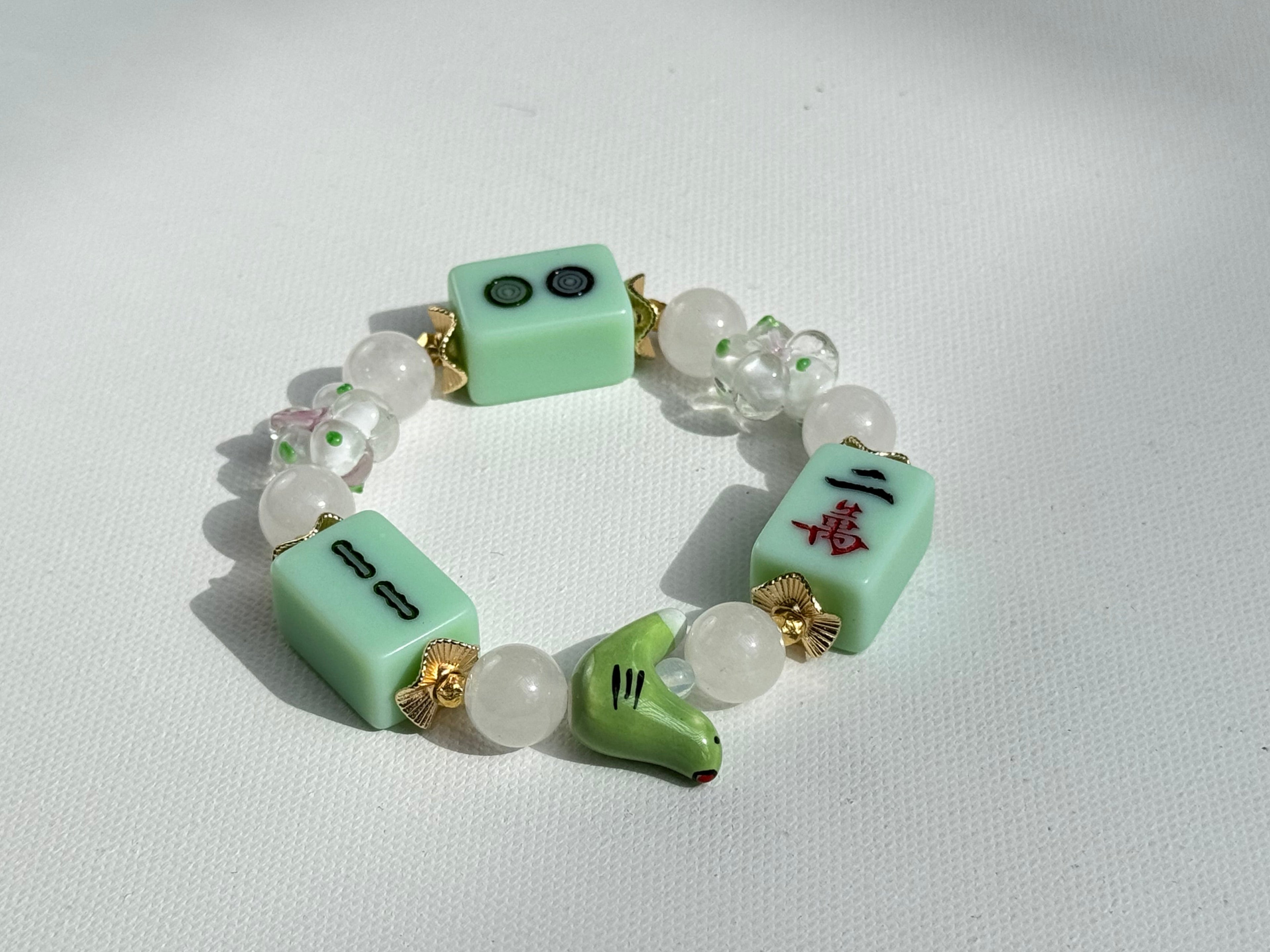 DOT, BAM, CRAK! Mahjong Green Tile Bracelet