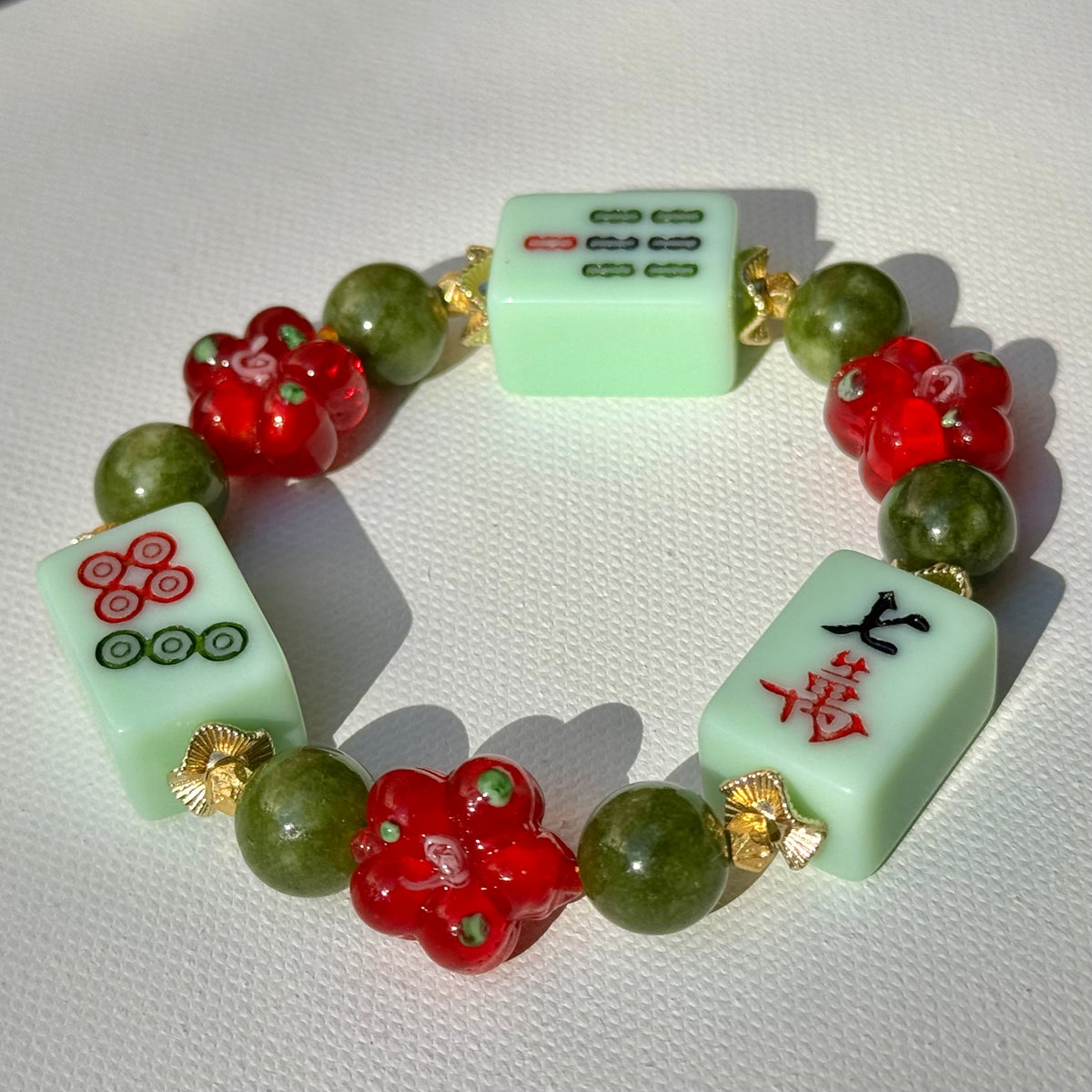 DOT, BAM, CRAK! Mahjong Green Tile Bracelet