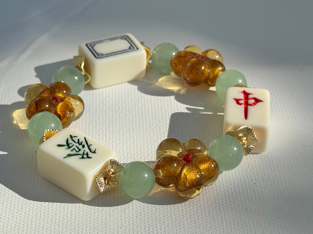 DOT, BAM, CRAK! Maxi Flower Mahjong Cream Tile Bracelet