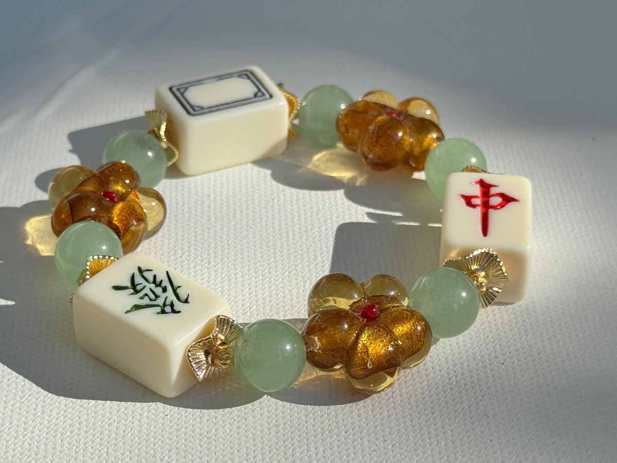 DOT, BAM, CRAK! Maxi Flower Mahjong Cream Tile Bracelet