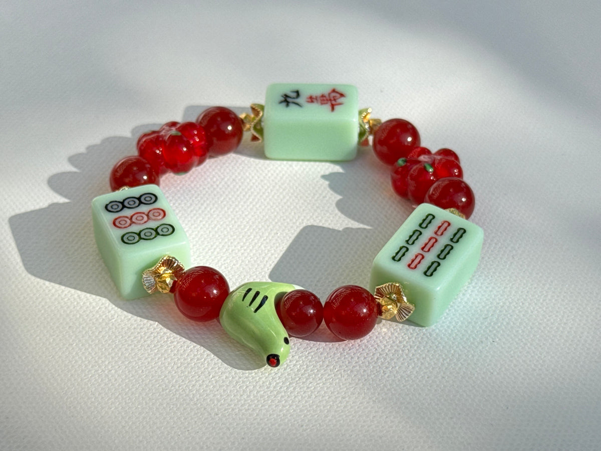 DOT, BAM, CRAK! Mahjong Green Tile Bracelet