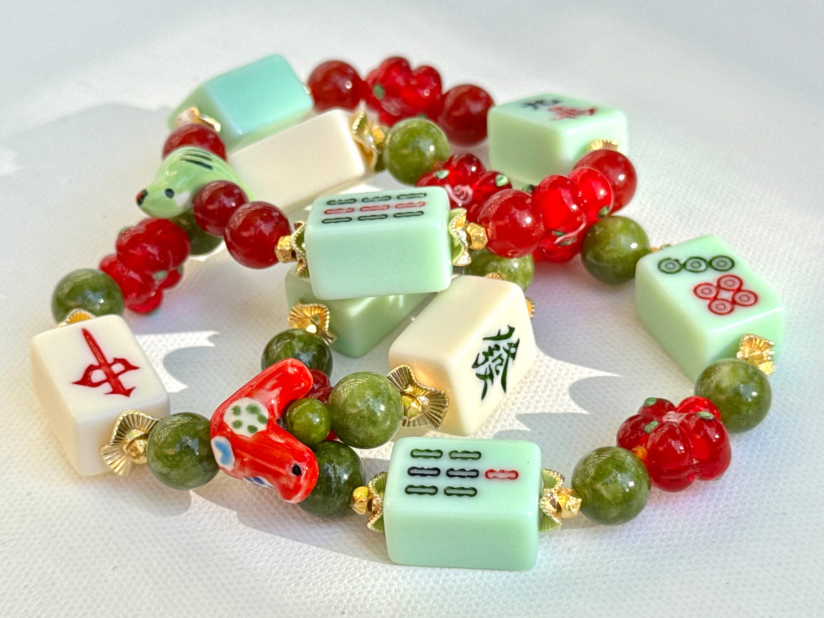 DOT, BAM, CRAK! Mahjong Green Tile Bracelet